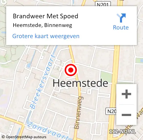 Locatie op kaart van de 112 melding: Brandweer Met Spoed Naar Heemstede, Binnenweg op 13 februari 2022 13:04