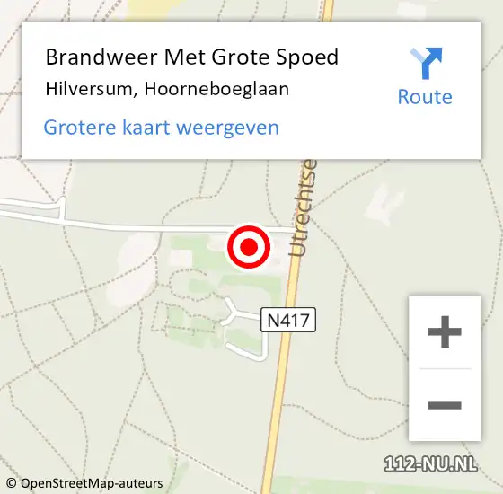 Locatie op kaart van de 112 melding: Brandweer Met Grote Spoed Naar Hilversum, Hoorneboeglaan op 13 februari 2022 13:08