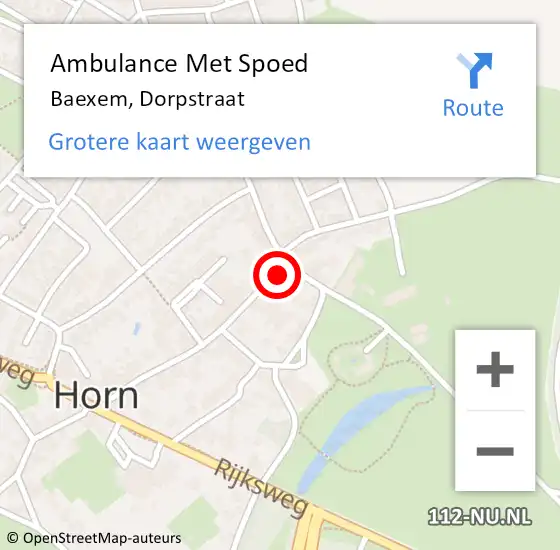 Locatie op kaart van de 112 melding: Ambulance Met Spoed Naar Baexem, Dorpstraat op 13 februari 2022 13:09