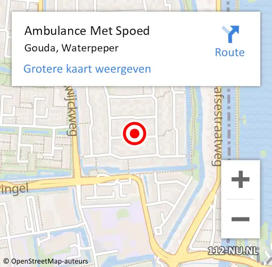 Locatie op kaart van de 112 melding: Ambulance Met Spoed Naar Gouda, Waterpeper op 13 februari 2022 13:12