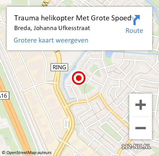 Locatie op kaart van de 112 melding: Trauma helikopter Met Grote Spoed Naar Breda, Johanna Ufkesstraat op 13 februari 2022 13:31