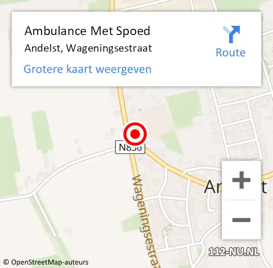 Locatie op kaart van de 112 melding: Ambulance Met Spoed Naar Andelst, Wageningsestraat op 13 februari 2022 13:39