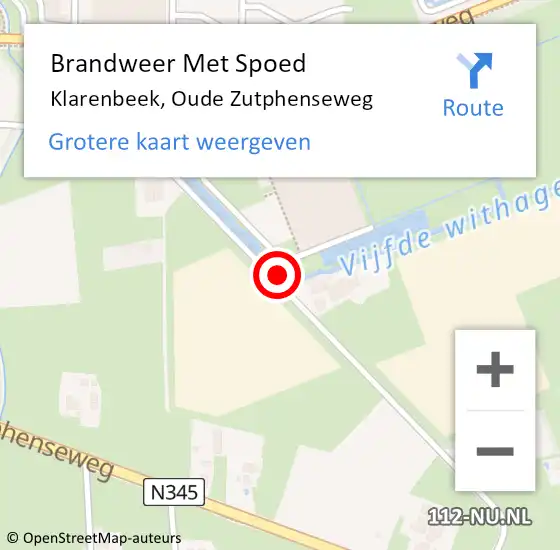 Locatie op kaart van de 112 melding: Brandweer Met Spoed Naar Klarenbeek, Oude Zutphenseweg op 13 februari 2022 13:39