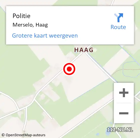 Locatie op kaart van de 112 melding: Politie Merselo, Haag op 13 februari 2022 14:03