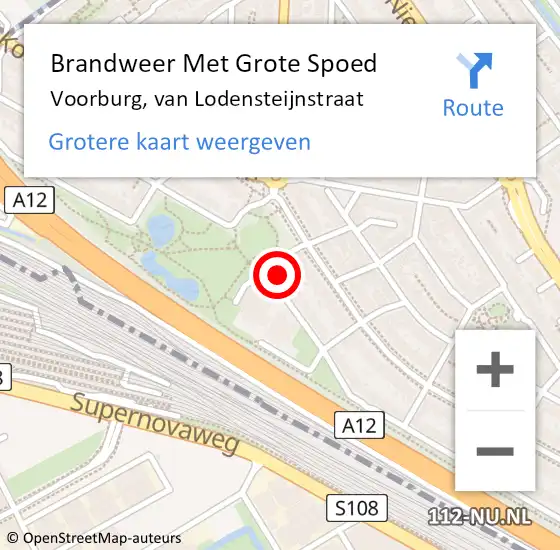 Locatie op kaart van de 112 melding: Brandweer Met Grote Spoed Naar Voorburg, van Lodensteijnstraat op 13 februari 2022 14:05