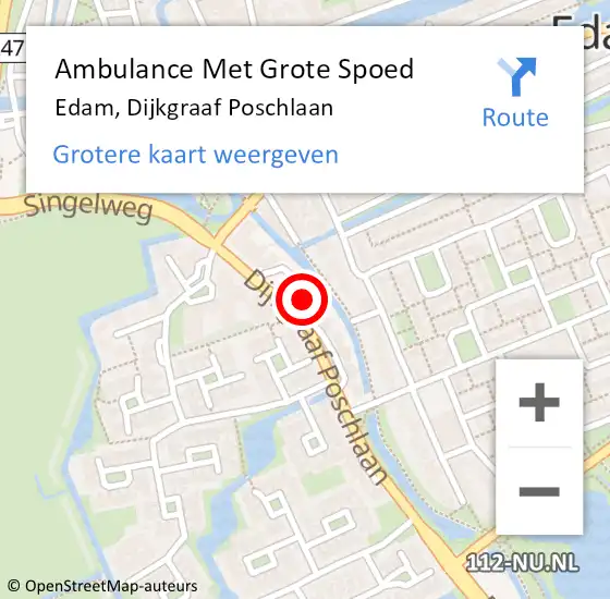 Locatie op kaart van de 112 melding: Ambulance Met Grote Spoed Naar Edam, Dijkgraaf Poschlaan op 13 februari 2022 14:07