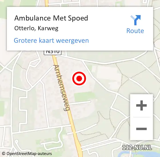 Locatie op kaart van de 112 melding: Ambulance Met Spoed Naar Otterlo, Karweg op 13 februari 2022 14:41