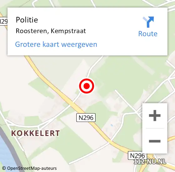 Locatie op kaart van de 112 melding: Politie Roosteren, Kempstraat op 13 februari 2022 14:50