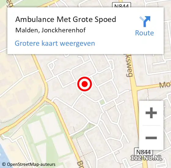 Locatie op kaart van de 112 melding: Ambulance Met Grote Spoed Naar Malden, Jonckherenhof op 13 februari 2022 15:06