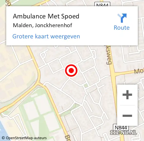 Locatie op kaart van de 112 melding: Ambulance Met Spoed Naar Malden, Jonckherenhof op 13 februari 2022 15:28