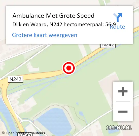 Locatie op kaart van de 112 melding: Ambulance Met Grote Spoed Naar Dijk en Waard, N242 hectometerpaal: 56,9 op 13 februari 2022 15:30