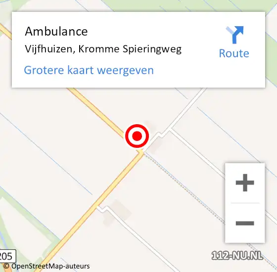 Locatie op kaart van de 112 melding: Ambulance Vijfhuizen, Kromme Spieringweg op 13 februari 2022 15:42