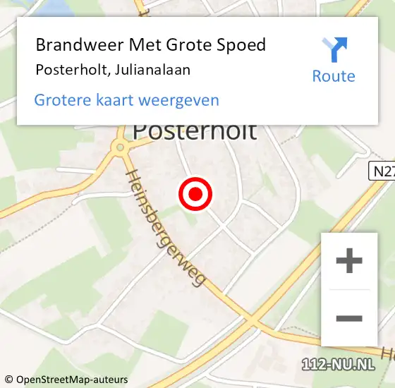 Locatie op kaart van de 112 melding: Brandweer Met Grote Spoed Naar Posterholt, Julianalaan op 13 februari 2022 16:15