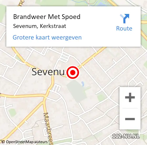 Locatie op kaart van de 112 melding: Brandweer Met Spoed Naar Sevenum, Kerkstraat op 13 februari 2022 16:18