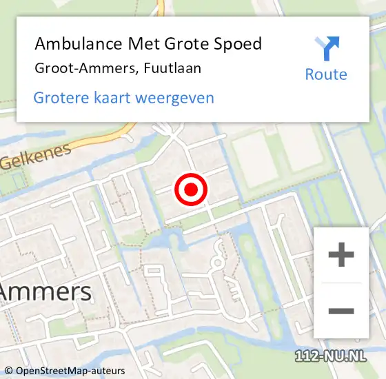 Locatie op kaart van de 112 melding: Ambulance Met Grote Spoed Naar Groot-Ammers, Fuutlaan op 13 februari 2022 16:21