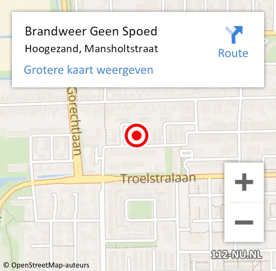 Locatie op kaart van de 112 melding: Brandweer Geen Spoed Naar Hoogezand, Mansholtstraat op 13 februari 2022 16:53