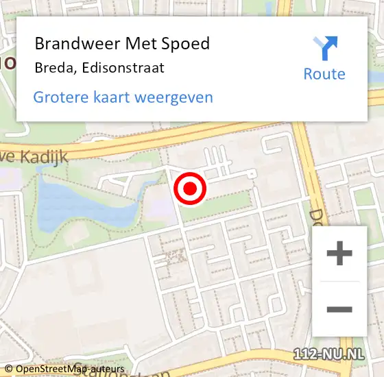 Locatie op kaart van de 112 melding: Brandweer Met Spoed Naar Breda, Edisonstraat op 13 februari 2022 17:24