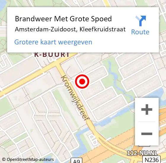 Locatie op kaart van de 112 melding: Brandweer Met Grote Spoed Naar Amsterdam-Zuidoost, Kleefkruidstraat op 13 februari 2022 17:38