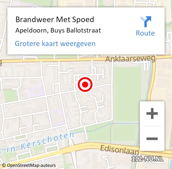 Locatie op kaart van de 112 melding: Brandweer Met Spoed Naar Apeldoorn, Buys Ballotstraat op 13 februari 2022 17:50