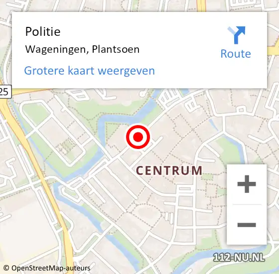 Locatie op kaart van de 112 melding: Politie Wageningen, Plantsoen op 8 juli 2014 08:28