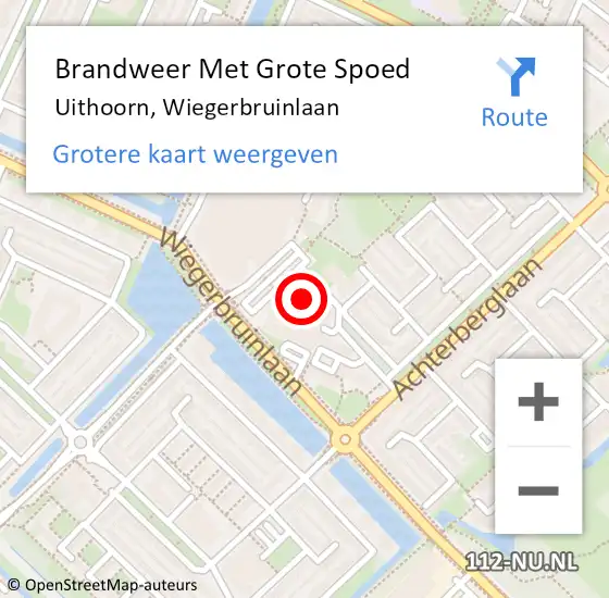 Locatie op kaart van de 112 melding: Brandweer Met Grote Spoed Naar Uithoorn, Wiegerbruinlaan op 13 februari 2022 18:03