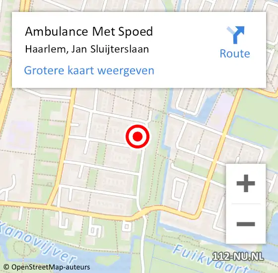 Locatie op kaart van de 112 melding: Ambulance Met Spoed Naar Haarlem, Jan Sluijterslaan op 13 februari 2022 18:25