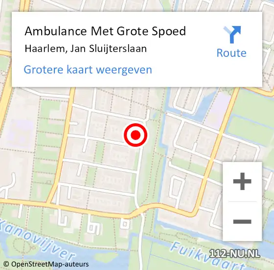 Locatie op kaart van de 112 melding: Ambulance Met Grote Spoed Naar Haarlem, Jan Sluijterslaan op 13 februari 2022 18:26