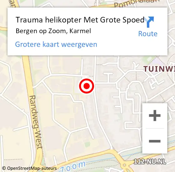 Locatie op kaart van de 112 melding: Trauma helikopter Met Grote Spoed Naar Bergen op Zoom, Karmel op 13 februari 2022 18:55