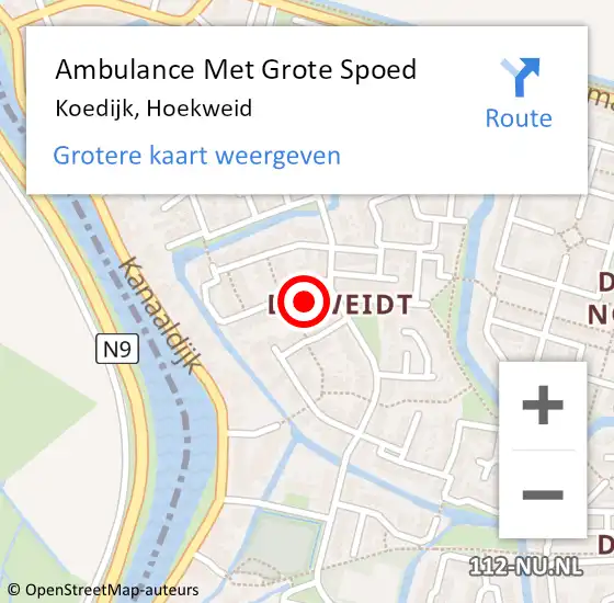 Locatie op kaart van de 112 melding: Ambulance Met Grote Spoed Naar Koedijk, Hoekweid op 13 februari 2022 18:57