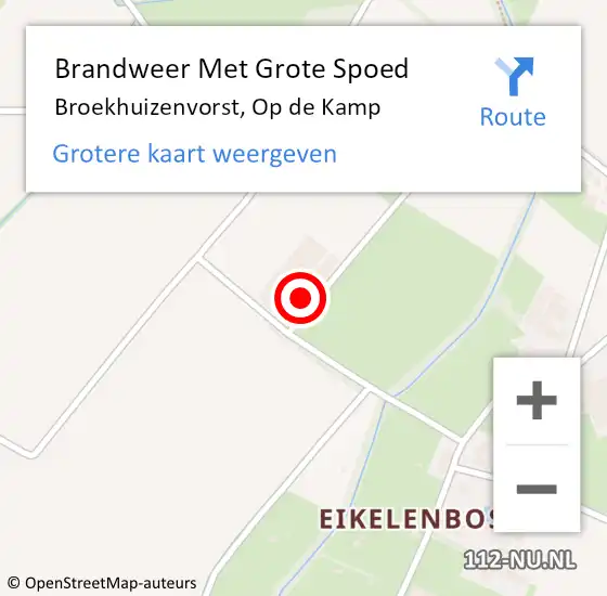 Locatie op kaart van de 112 melding: Brandweer Met Grote Spoed Naar Broekhuizenvorst, Op de Kamp op 13 februari 2022 19:01