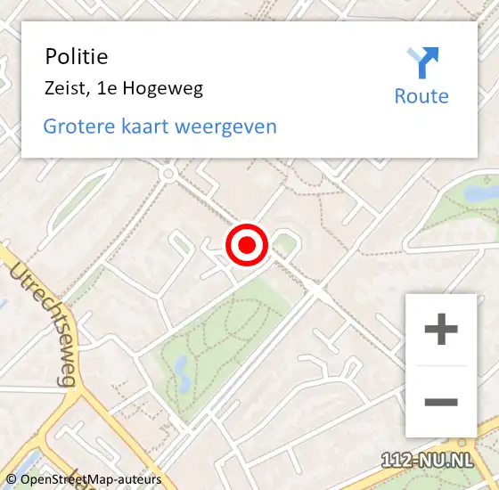 Locatie op kaart van de 112 melding: Politie Zeist, 1e Hogeweg op 13 februari 2022 19:17