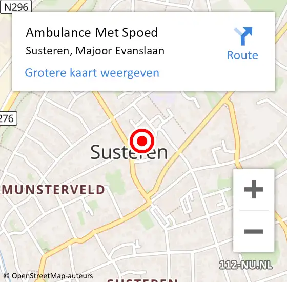 Locatie op kaart van de 112 melding: Ambulance Met Spoed Naar Susteren, Majoor Evanslaan op 13 februari 2022 19:37