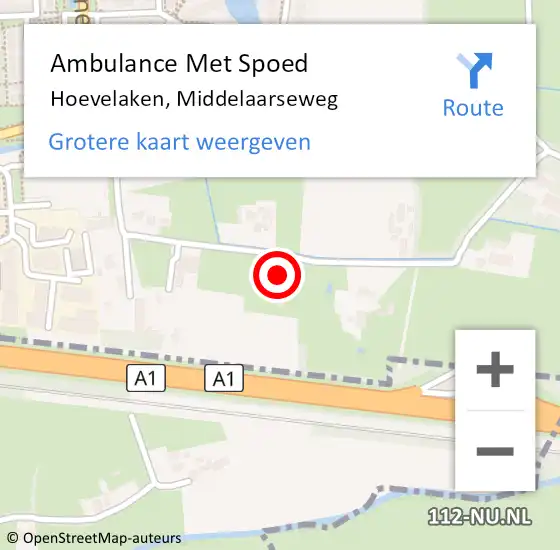 Locatie op kaart van de 112 melding: Ambulance Met Spoed Naar Hoevelaken, Middelaarseweg op 13 februari 2022 19:39