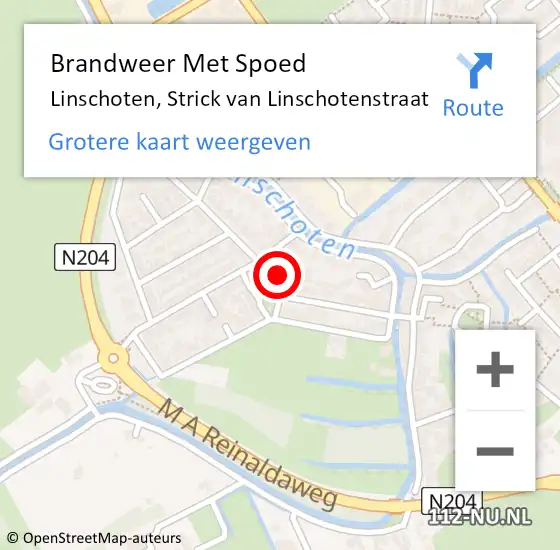 Locatie op kaart van de 112 melding: Brandweer Met Spoed Naar Linschoten, Strick van Linschotenstraat op 13 februari 2022 19:56