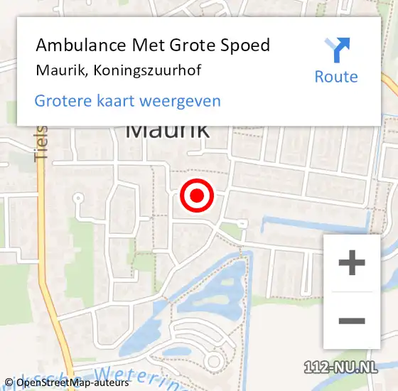 Locatie op kaart van de 112 melding: Ambulance Met Grote Spoed Naar Maurik, Koningszuurhof op 13 februari 2022 20:16