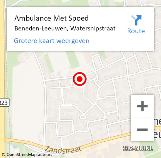 Locatie op kaart van de 112 melding: Ambulance Met Spoed Naar Beneden-Leeuwen, Watersnipstraat op 13 februari 2022 20:51