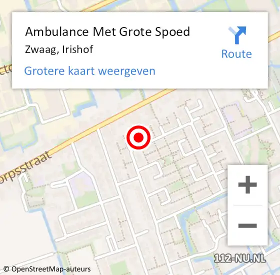 Locatie op kaart van de 112 melding: Ambulance Met Grote Spoed Naar Zwaag, Irishof op 13 februari 2022 21:01