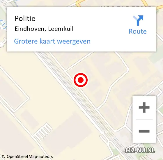 Locatie op kaart van de 112 melding: Politie Eindhoven, Leemkuil op 13 februari 2022 21:12