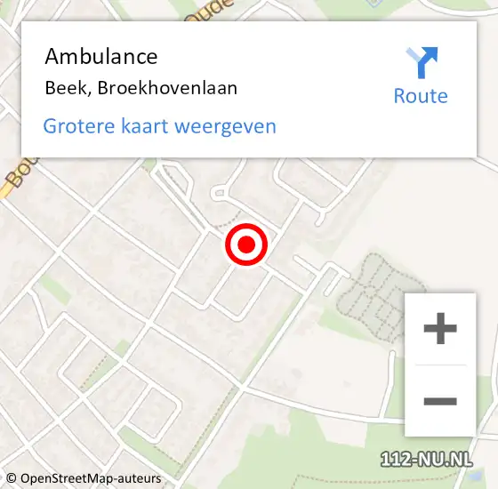 Locatie op kaart van de 112 melding: Ambulance Beek, Broekhovenlaan op 8 juli 2014 08:44