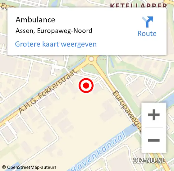 Locatie op kaart van de 112 melding: Ambulance Assen, Europaweg-Noord op 13 februari 2022 21:13