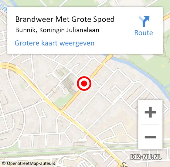 Locatie op kaart van de 112 melding: Brandweer Met Grote Spoed Naar Bunnik, Koningin Julianalaan op 8 juli 2014 08:45