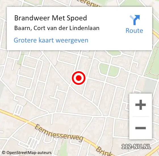 Locatie op kaart van de 112 melding: Brandweer Met Spoed Naar Baarn, Cort van der Lindenlaan op 13 februari 2022 21:56