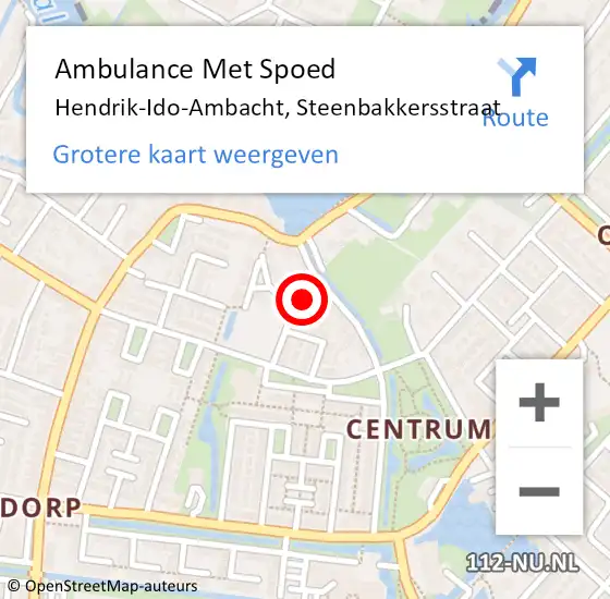 Locatie op kaart van de 112 melding: Ambulance Met Spoed Naar Hendrik-Ido-Ambacht, Steenbakkersstraat op 13 februari 2022 22:43