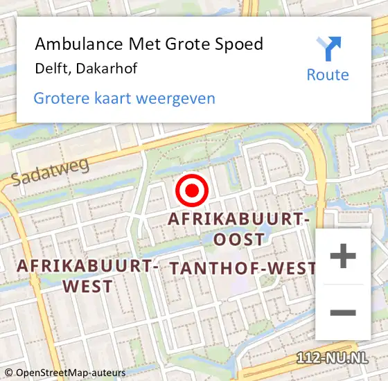 Locatie op kaart van de 112 melding: Ambulance Met Grote Spoed Naar Delft, Dakarhof op 13 februari 2022 23:04