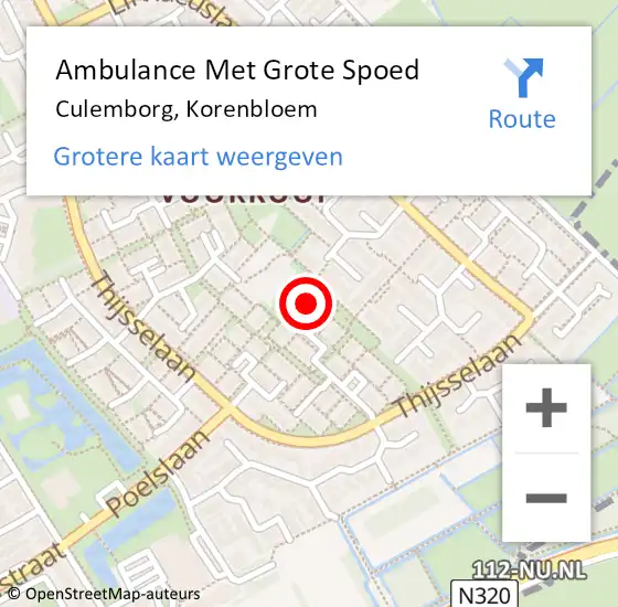 Locatie op kaart van de 112 melding: Ambulance Met Grote Spoed Naar Culemborg, Korenbloem op 13 februari 2022 23:31