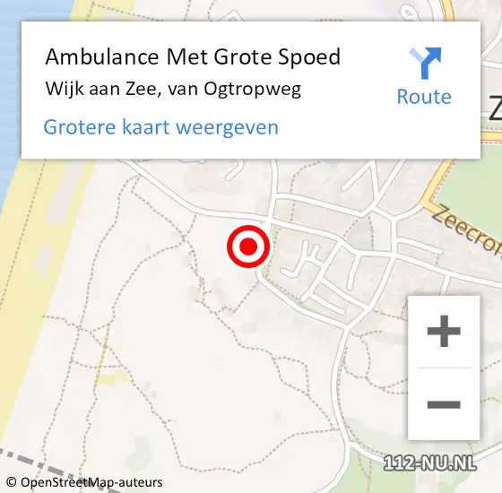 Locatie op kaart van de 112 melding: Ambulance Met Grote Spoed Naar Wijk aan Zee, van Ogtropweg op 14 februari 2022 00:05