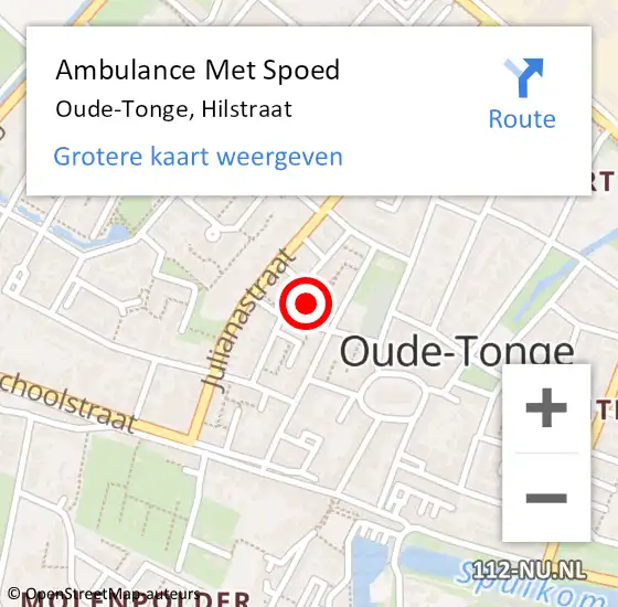 Locatie op kaart van de 112 melding: Ambulance Met Spoed Naar Oude-Tonge, Hilstraat op 14 februari 2022 00:30