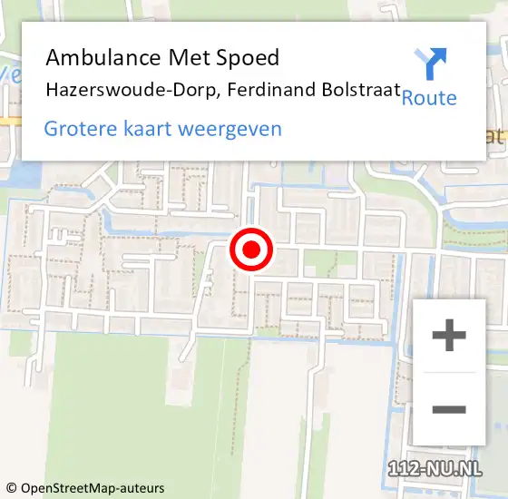 Locatie op kaart van de 112 melding: Ambulance Met Spoed Naar Hazerswoude-Dorp, Ferdinand Bolstraat op 14 februari 2022 01:02