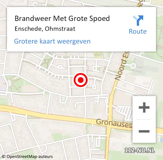 Locatie op kaart van de 112 melding: Brandweer Met Grote Spoed Naar Enschede, Ohmstraat op 14 februari 2022 01:26