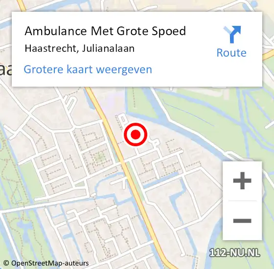 Locatie op kaart van de 112 melding: Ambulance Met Grote Spoed Naar Haastrecht, Julianalaan op 14 februari 2022 01:53